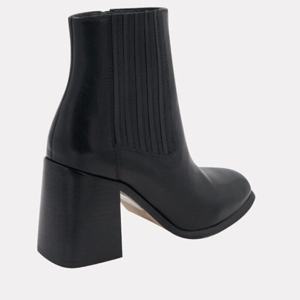 Andre Assous Black Leather Block Heel Ankle Boots - Picture 4 of 7